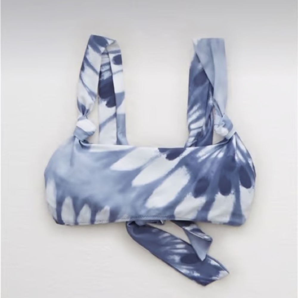 Aerie Dusty Blue Bikini Top Tie Dye Tie Back